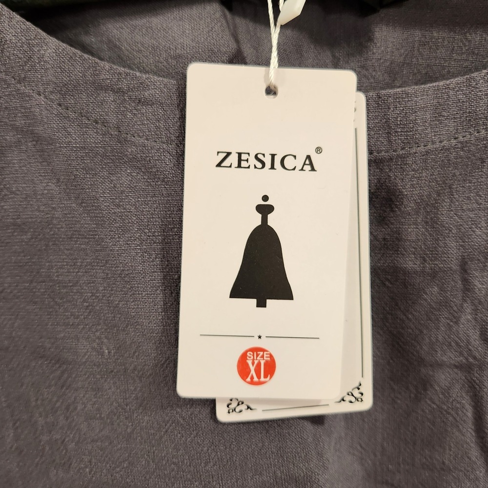 ZESICA Linen Short Sleeve Crop Top High Waist‎ Pants Lounge Set Women's XL Gray - Picture 2 of 16